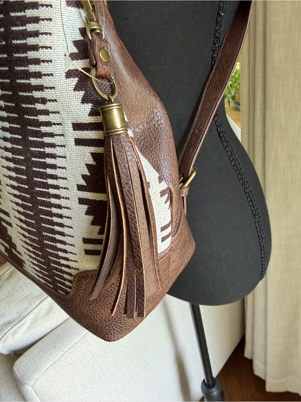 Brown & Cream Patterned Canvas Backpack - Picture 2 of 4